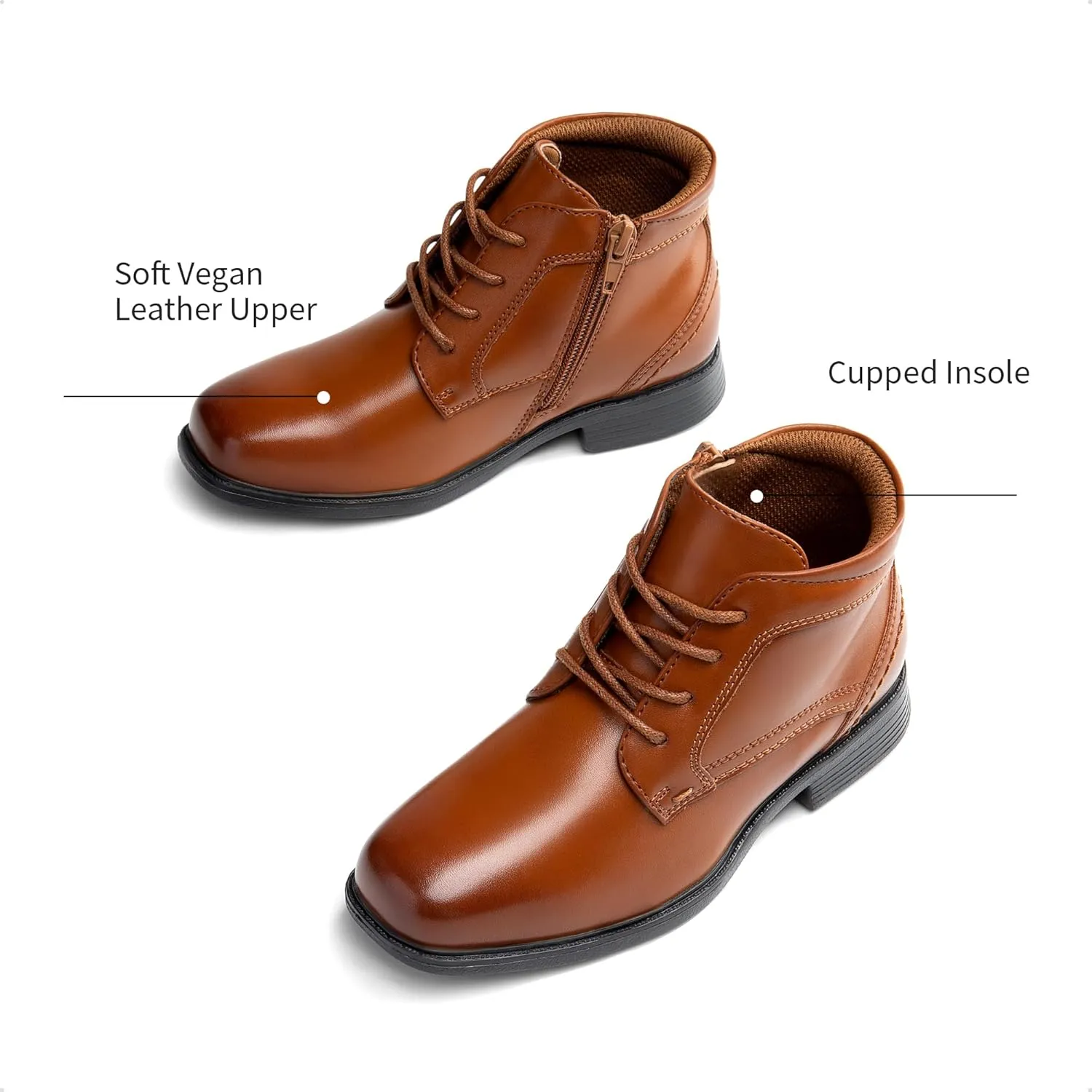 DREAM PAIRS Boys Dress Boots Lace-up Formal Shoes with Side Zipper