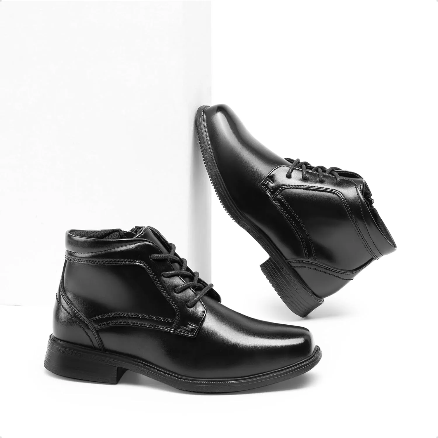 DREAM PAIRS Boys Dress Boots Lace-up Formal Shoes with Side Zipper