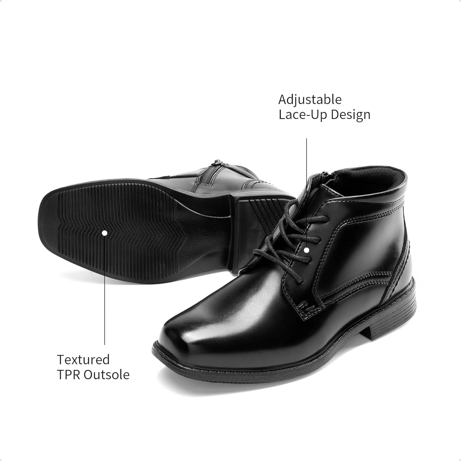 DREAM PAIRS Boys Dress Boots Lace-up Formal Shoes with Side Zipper