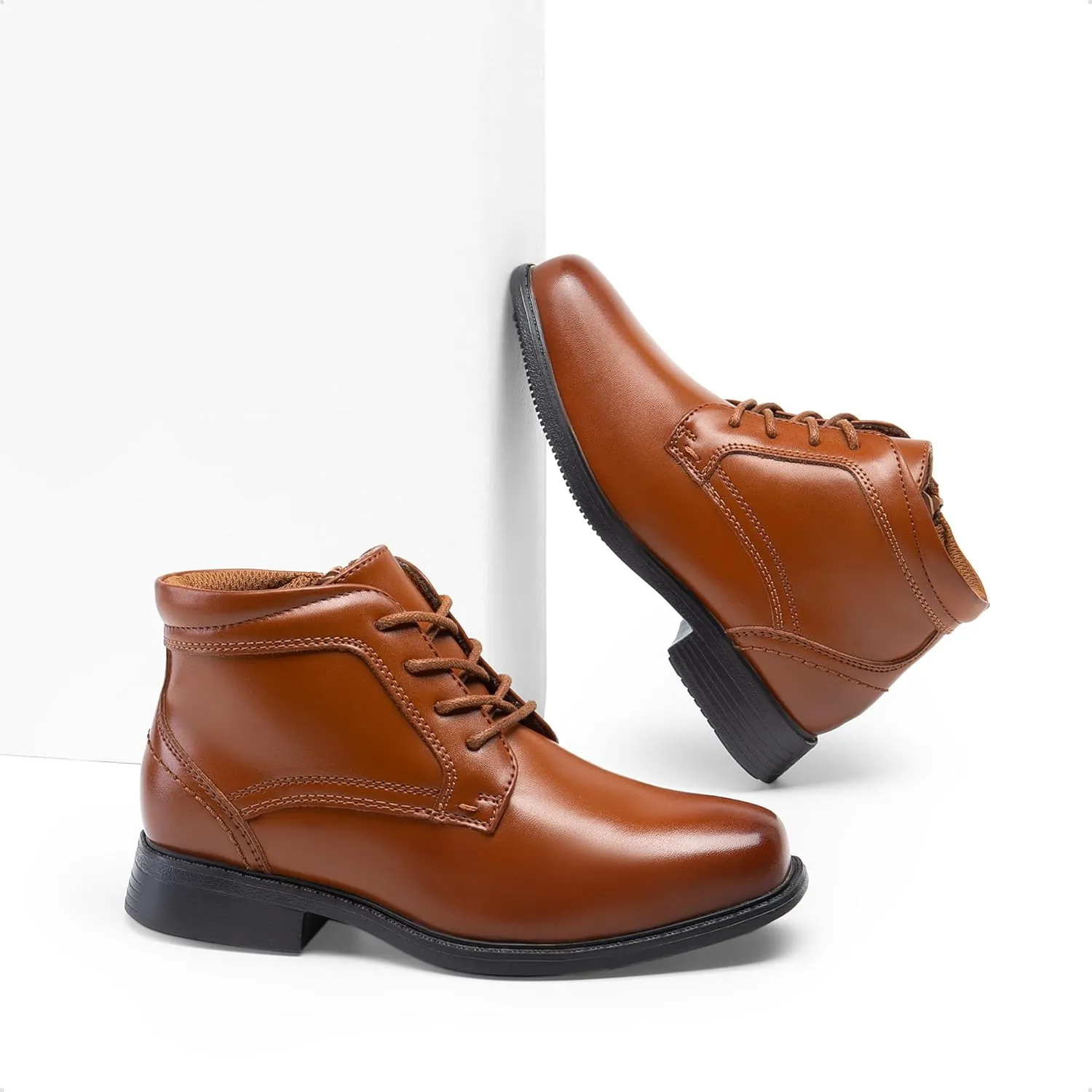 DREAM PAIRS Boys Dress Boots Lace-up Formal Shoes with Side Zipper