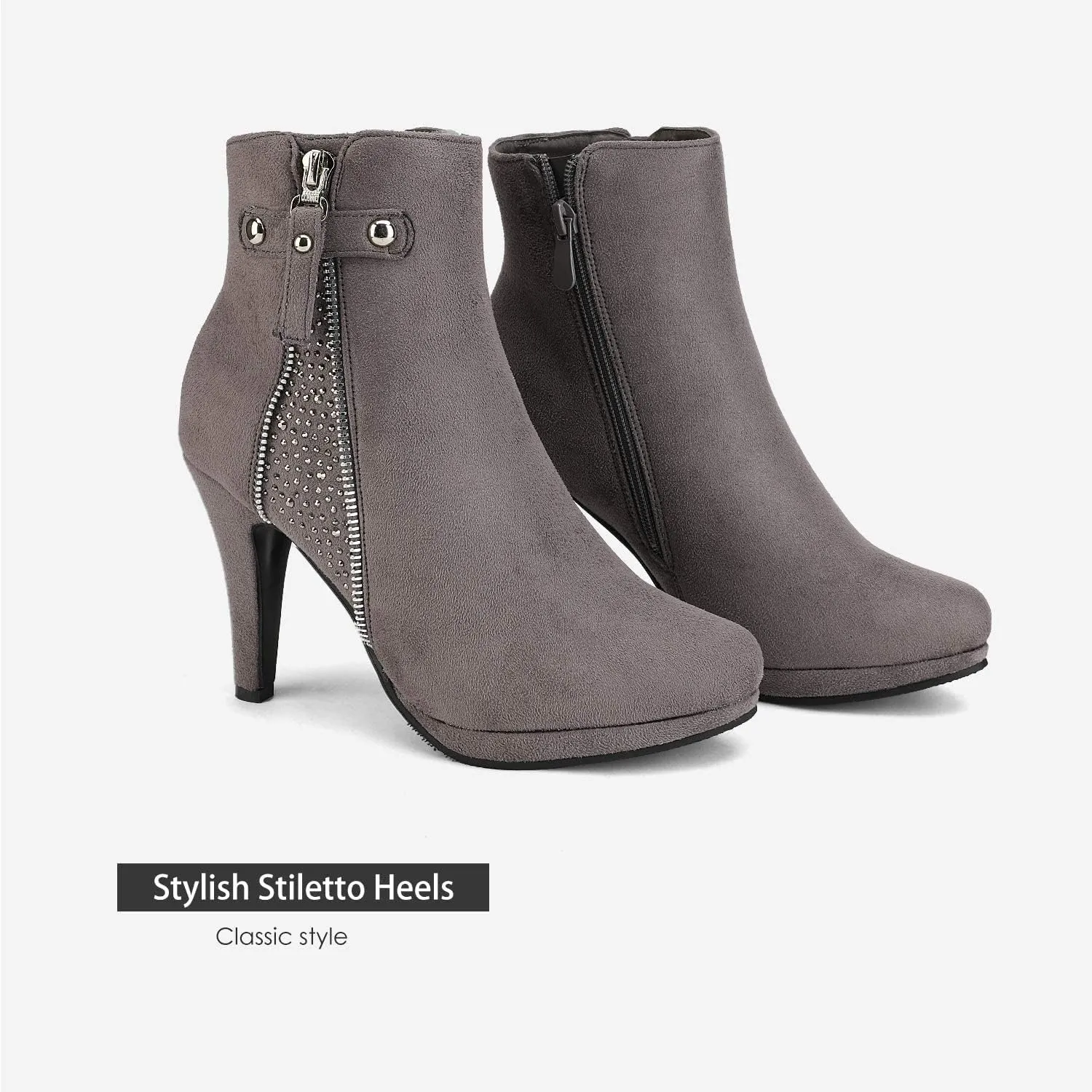 DREAM PAIRS Women's Ankle Boots High Stiletto Heel Booties Fashion Zipper Short Boots