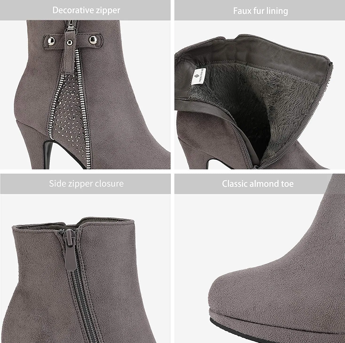 DREAM PAIRS Women's Ankle Boots High Stiletto Heel Booties Fashion Zipper Short Boots
