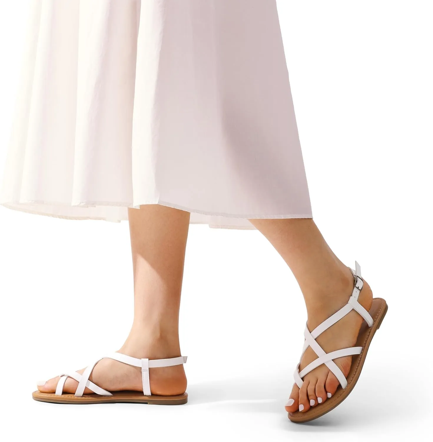 DREAM PAIRS Women's Flat Sandals Strappy Dressy Comfortable Ankle Strap Casual Summer Thong Sandals for Beach
