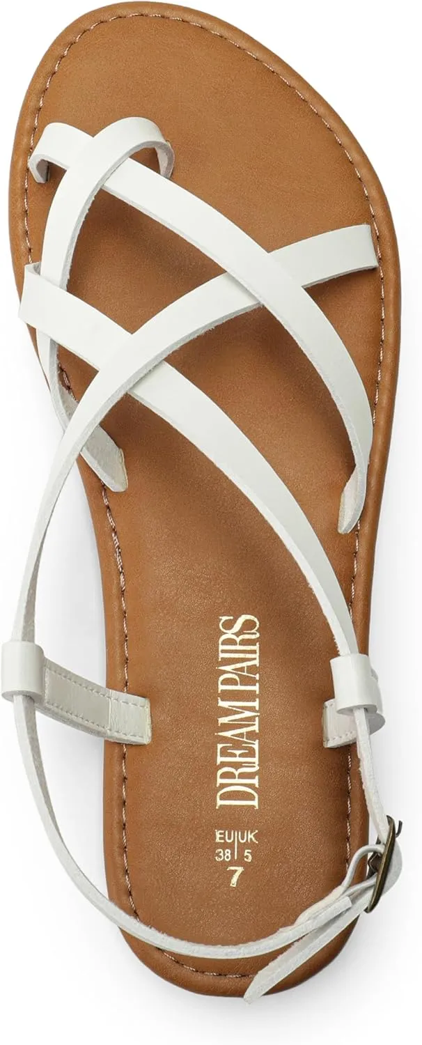 DREAM PAIRS Women's Flat Sandals Strappy Dressy Comfortable Ankle Strap Casual Summer Thong Sandals for Beach