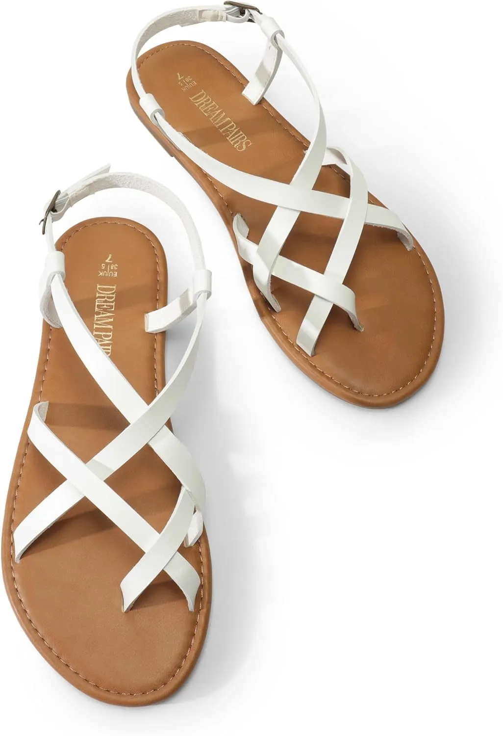 DREAM PAIRS Women's Flat Sandals Strappy Dressy Comfortable Ankle Strap Casual Summer Thong Sandals for Beach
