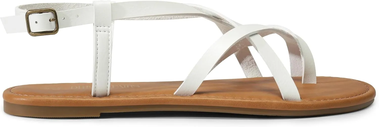 DREAM PAIRS Women's Flat Sandals Strappy Dressy Comfortable Ankle Strap Casual Summer Thong Sandals for Beach