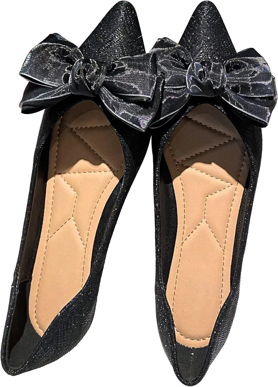 Dressy Flats Sequins Bow-Knot Shoes for Women Pointed Toe Bridal Wedding Shoes Comfortable Loafers Slip-ons