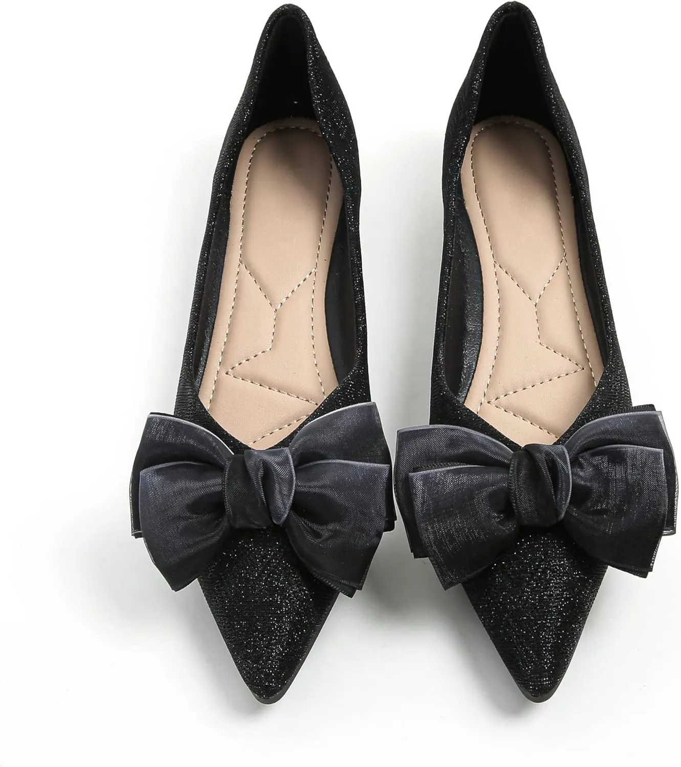 Dressy Flats Sequins Bow-Knot Shoes for Women Pointed Toe Bridal Wedding Shoes Comfortable Loafers Slip-ons