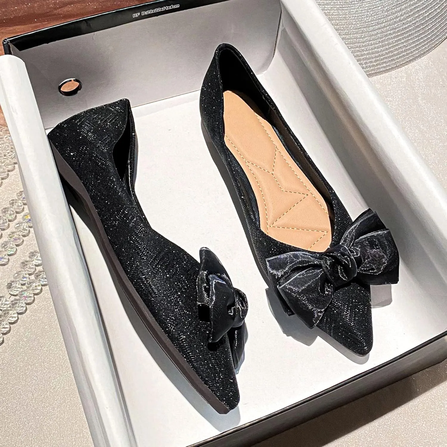 Dressy Flats Sequins Bow-Knot Shoes for Women Pointed Toe Bridal Wedding Shoes Comfortable Loafers Slip-ons