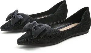 Dressy Flats Sequins Bow-Knot Shoes for Women Pointed Toe Bridal Wedding Shoes Comfortable Loafers Slip-ons