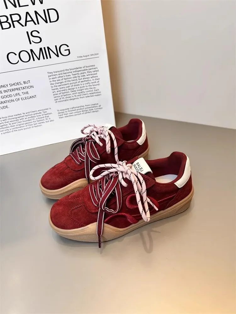 Dual Lace Retro Cute Shoes - Y2K Kawaii Chunky Sneakers for Women & Girls, Comfy Thick Sole Casual Trainers for Campus Bike Rides, Minimalist Streetwear, Back to School, Beach Travel, Birthday Gifts