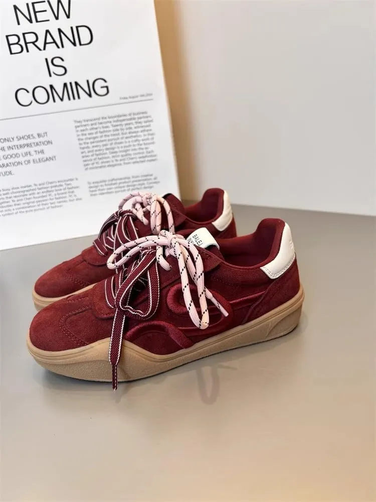 Dual Lace Retro Cute Shoes - Y2K Kawaii Chunky Sneakers for Women & Girls, Comfy Thick Sole Casual Trainers for Campus Bike Rides, Minimalist Streetwear, Back to School, Beach Travel, Birthday Gifts