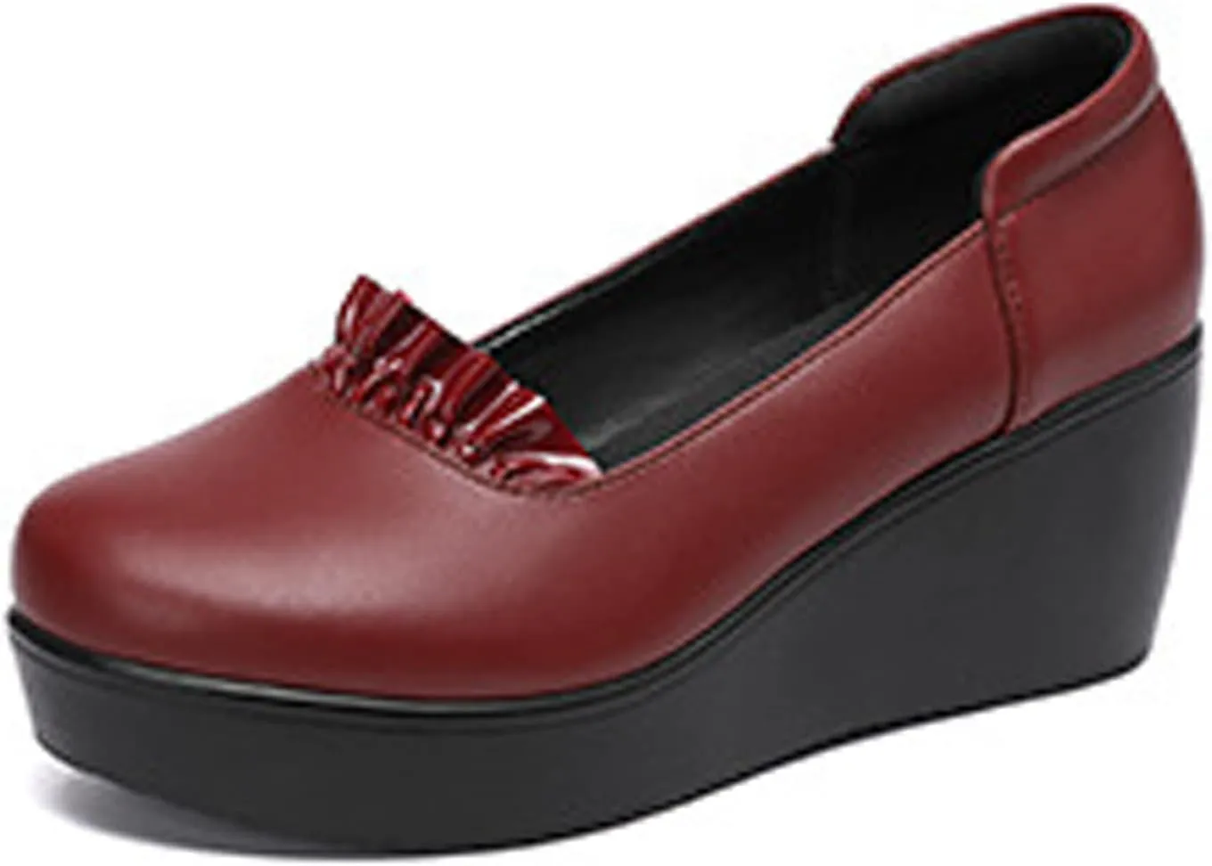 EFTCAL Women's Wedges Platform Ruffles Pump Shoes MId Heel Wedge Slip On Loafers,Lightweight Comfortable Walking Shoes,Casual Breathable Platform Penny Shoes
