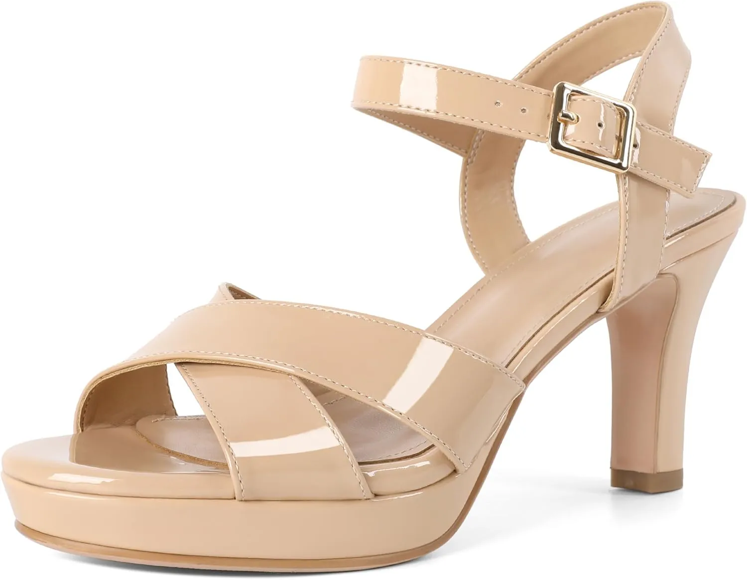 Eldof Women Platform Chunky Heels Open Toe Ankle Strap Heeled Sandals 3 Inches