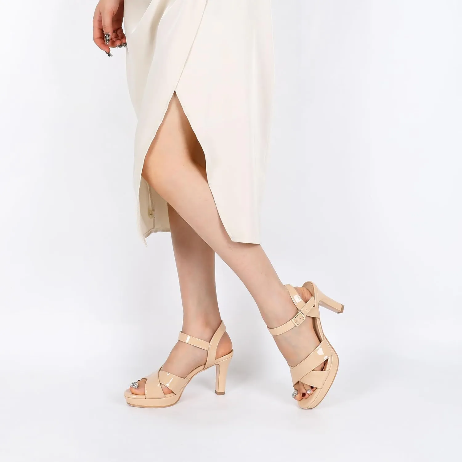 Eldof Women Platform Chunky Heels Open Toe Ankle Strap Heeled Sandals 3 Inches