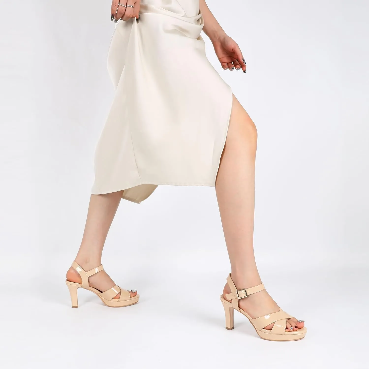Eldof Women Platform Chunky Heels Open Toe Ankle Strap Heeled Sandals 3 Inches