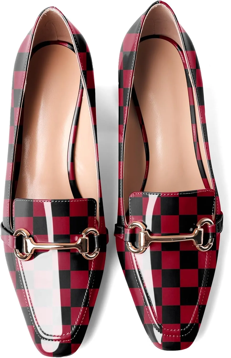 Eldof Women's Block Heels Loafers Women Shoes with Chain Closed Square Toe Slip on Heels 2.5 Inches for Casual Work Daily Life Party