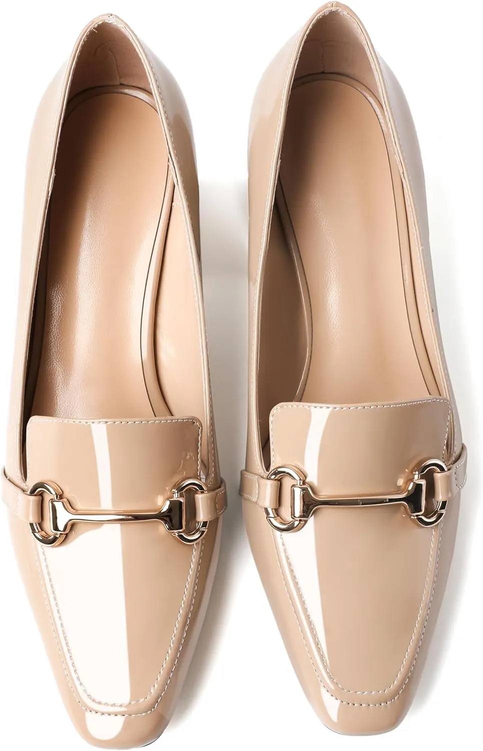 Eldof Women's Block Heels Loafers Women Shoes with Chain Closed Square Toe Slip on Heels 2.5 Inches for Casual Work Daily Life Party