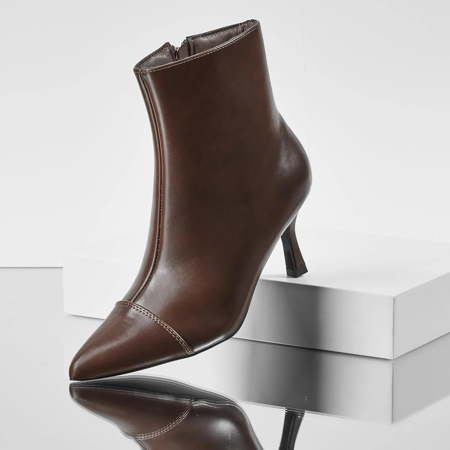 Elisabet Tang Ankle Boots Booties for Women Pointed Toe 3 Inches Heel Dress Comfy with Side Zipper Mide Calf Dat Work Formal Winter Fall