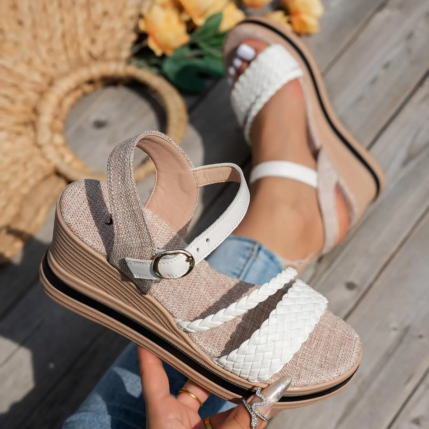 Espadrille Sandals for Women 2025 Braided Buckle Strap Womens Platform Sandals Summer Fashion Casual Orthopedic Wedges