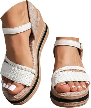 Espadrille Sandals for Women 2025 Braided Buckle Strap Womens Platform Sandals Summer Fashion Casual Orthopedic Wedges