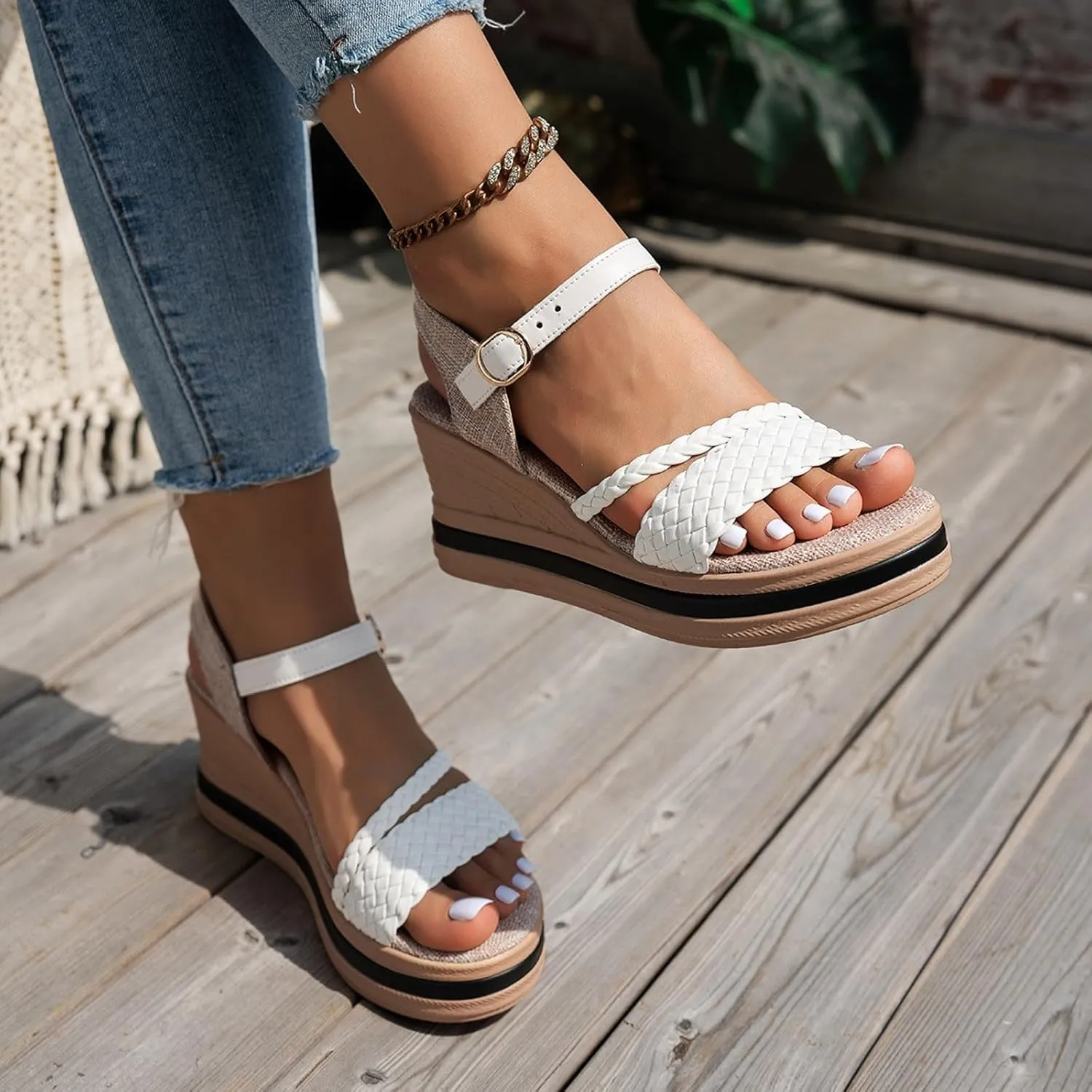 Espadrille Sandals for Women 2025 Braided Buckle Strap Womens Platform Sandals Summer Fashion Casual Orthopedic Wedges