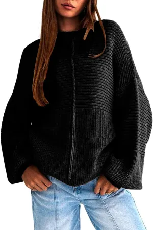 EXLURA Womens Oversized Sweaters Crew Neck Long Lantern Sleeve Loose Casual Knit Slouchy Fall Pullover Tops