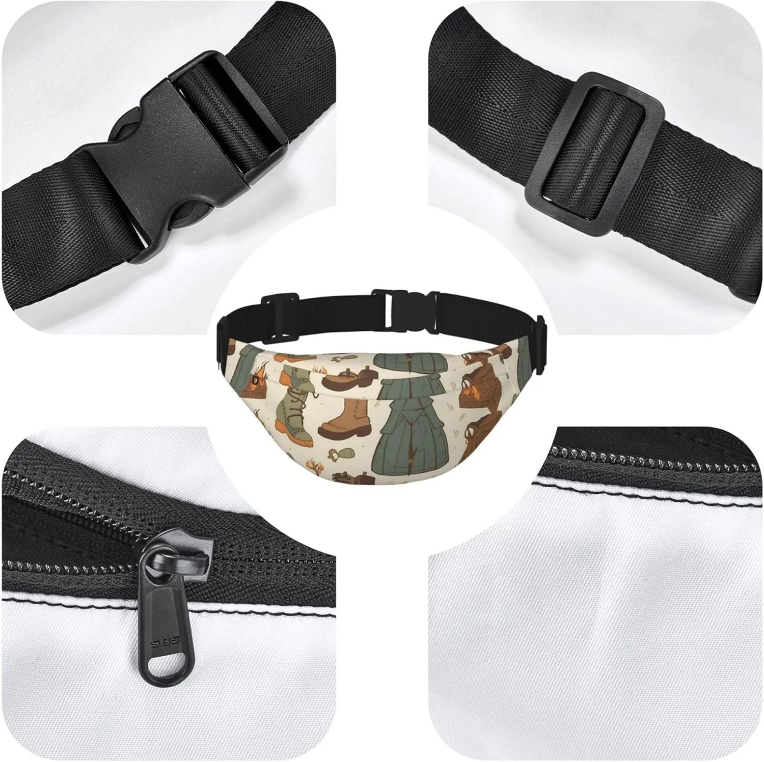 Fanny Packs For Women Men Waist Bag Waterproof Sport Belt Bag Sleeping Bag Boots Campfire Pattern Fashion Waist Pack Adjustable Crossbody Bags Zipper Bum Bag For Running Hiking Travel