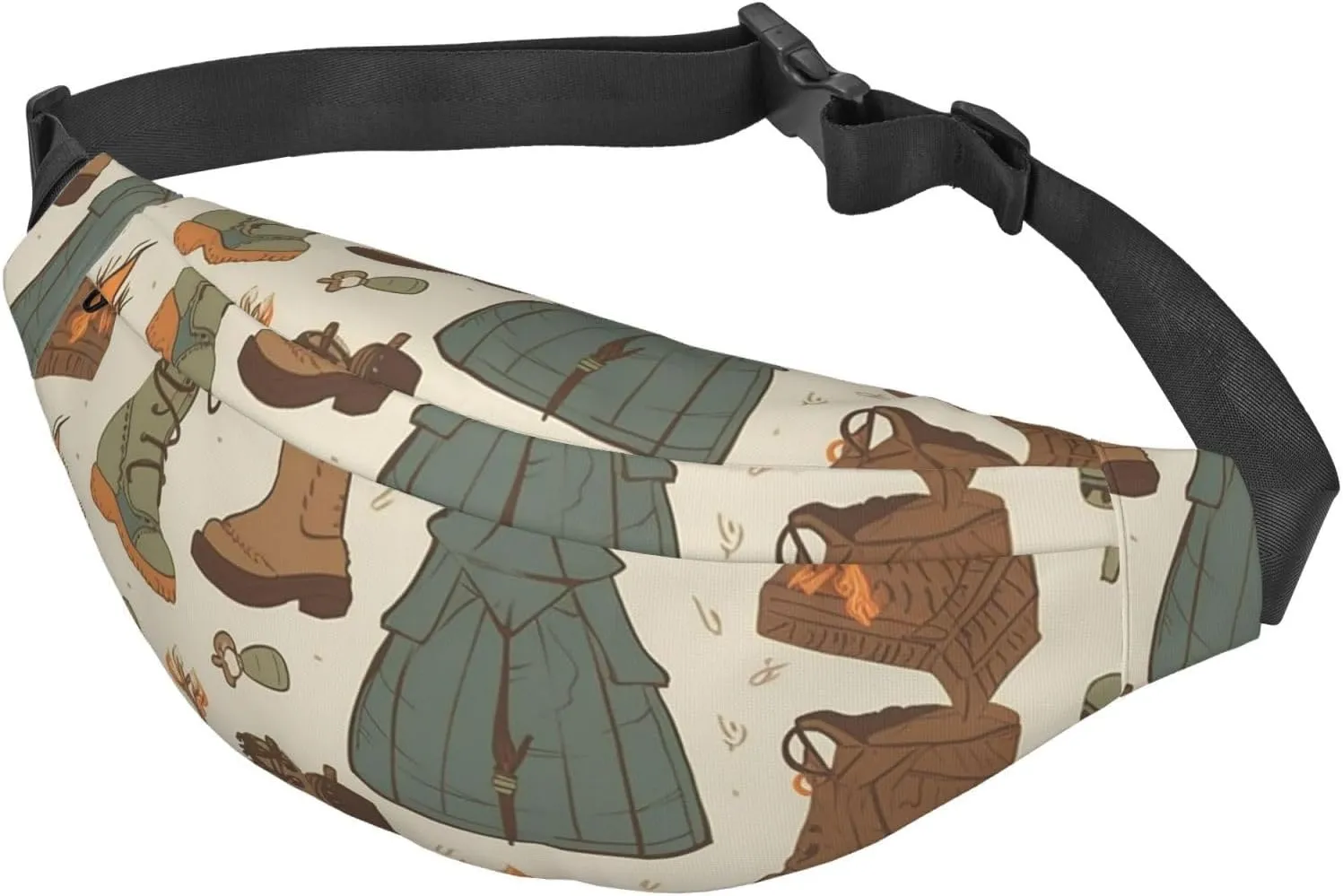 Fanny Packs For Women Men Waist Bag Waterproof Sport Belt Bag Sleeping Bag Boots Campfire Pattern Fashion Waist Pack Adjustable Crossbody Bags Zipper Bum Bag For Running Hiking Travel