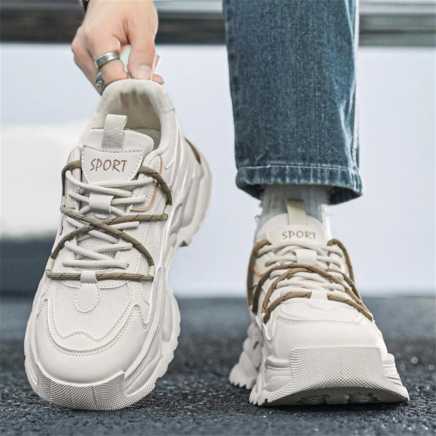 Fashion Breathable Mesh Platform Sneakers for Men Casual Non Slip Jogging Walking Sport Gym Driving Shoes