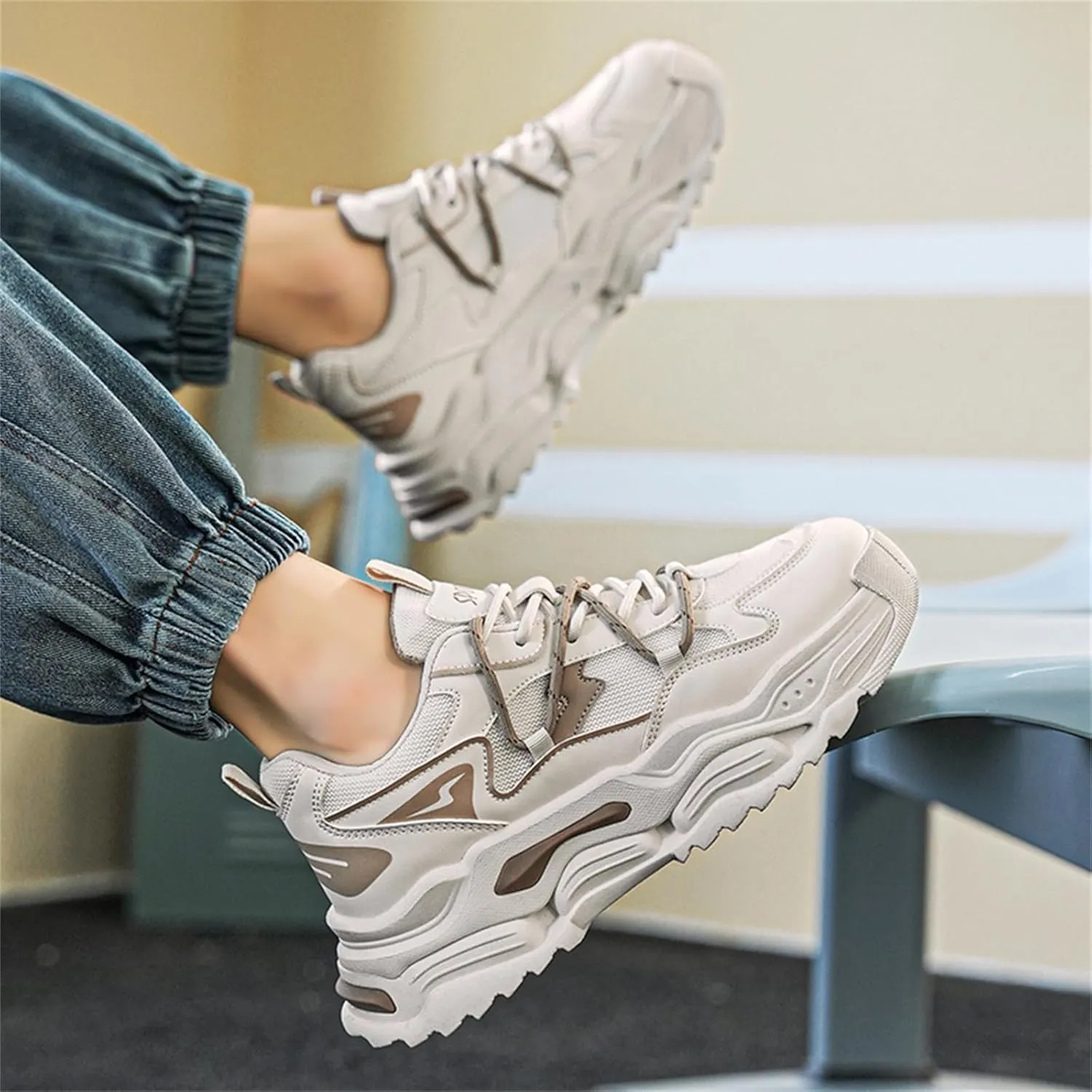 Fashion Breathable Mesh Platform Sneakers for Men Casual Non Slip Jogging Walking Sport Gym Driving Shoes