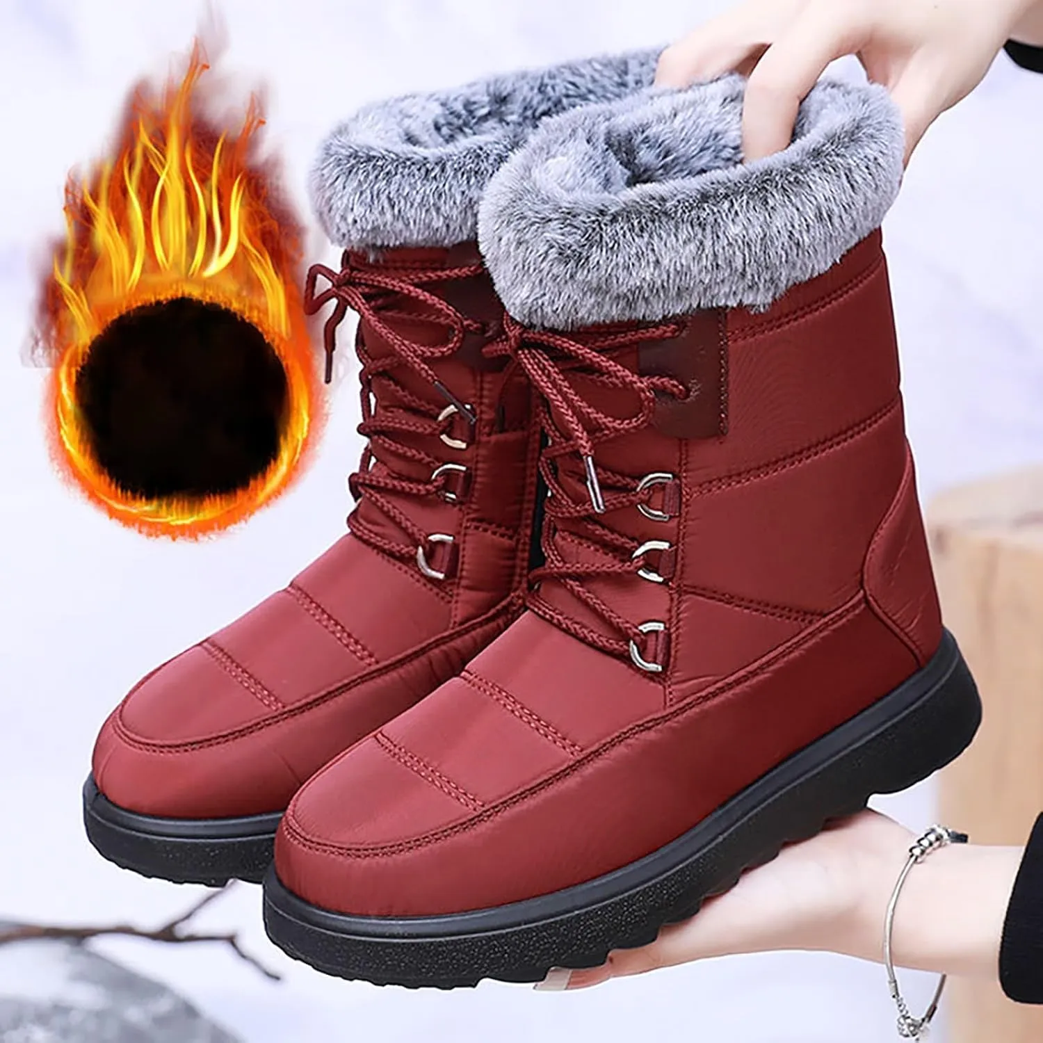 Fashion Winter Boots for Women Deer Prints Flat Round Toe Lazy Suede Shoes Snow Snow Boots for Women Wide Width And Calf