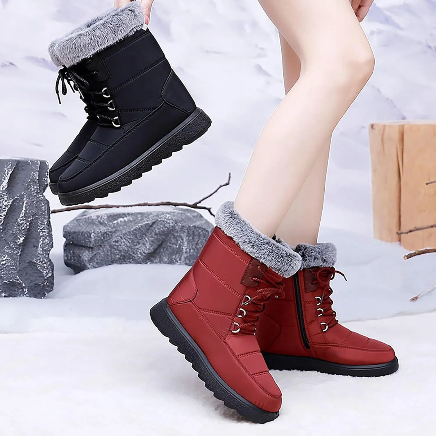 Fashion Winter Boots for Women Deer Prints Flat Round Toe Lazy Suede Shoes Snow Snow Boots for Women Wide Width And Calf