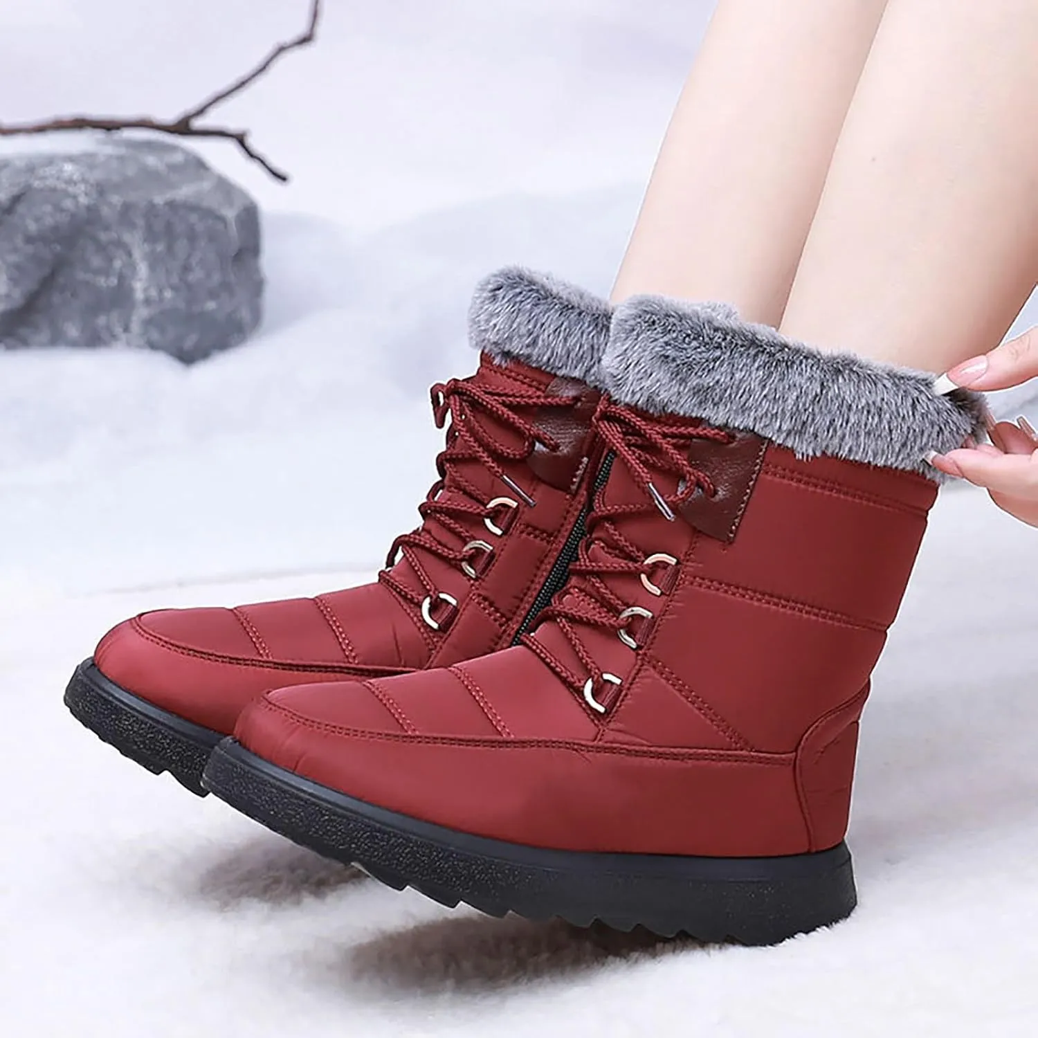 Fashion Winter Boots for Women Deer Prints Flat Round Toe Lazy Suede Shoes Snow Snow Boots for Women Wide Width And Calf