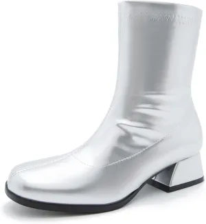 fereshte Gogo Boots For Women's Mid Calf Chunky Block Heel Zipper