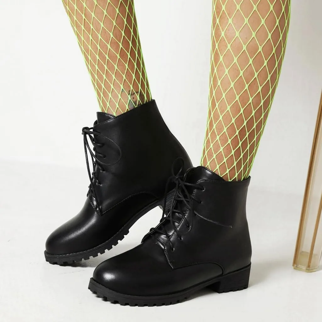 Flat Low Heels Lace Up Ankle Boots For Womens Casual Round Toe Suede Winter Dressy Short Booties