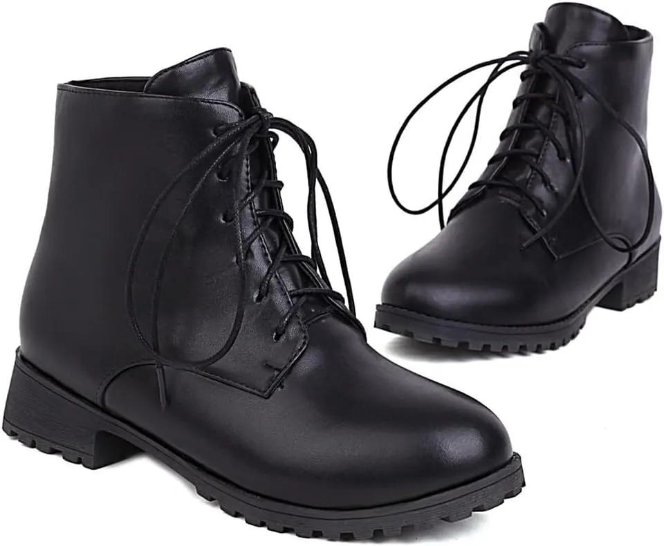 Flat Low Heels Lace Up Ankle Boots For Womens Casual Round Toe Suede Winter Dressy Short Booties