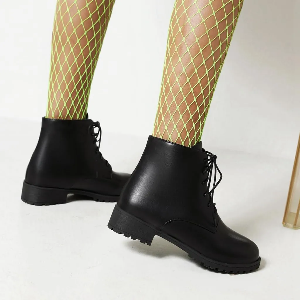 Flat Low Heels Lace Up Ankle Boots For Womens Casual Round Toe Suede Winter Dressy Short Booties
