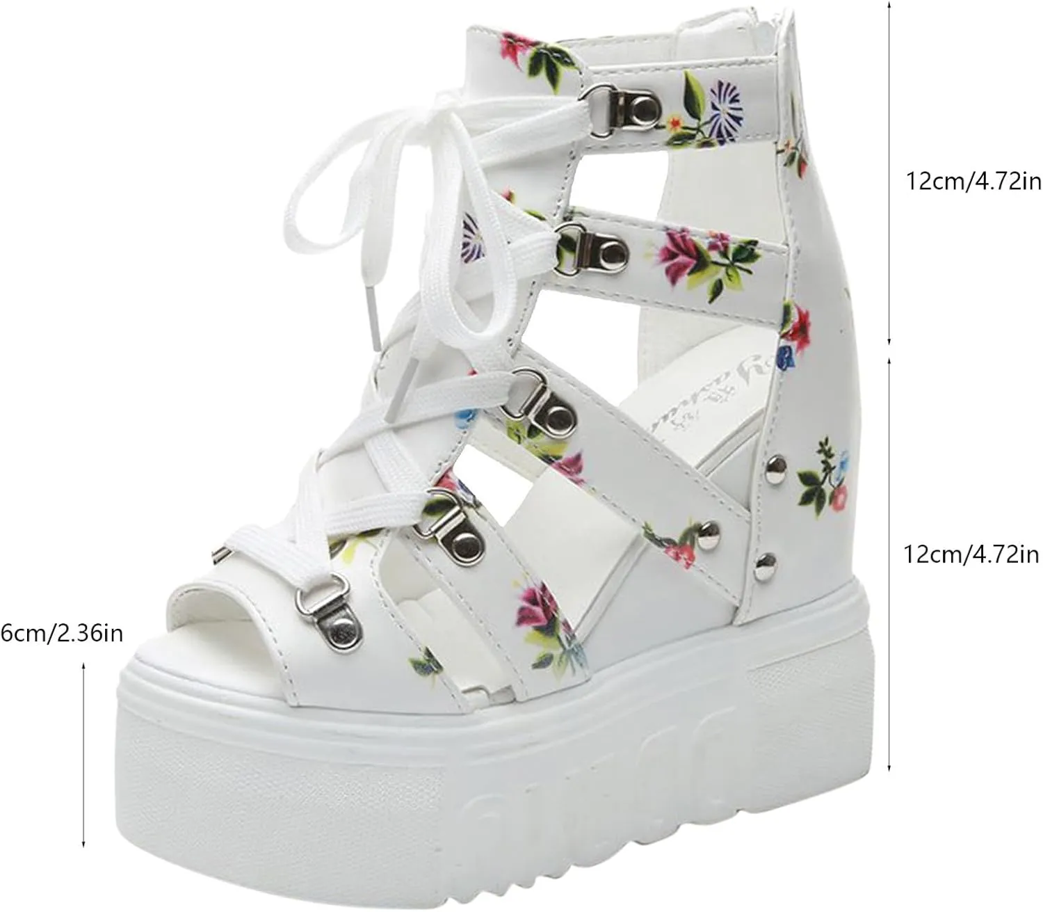 Floral Wedges for Women Summer Dressy Chunky Heel Platform Sandals Lace Up Open Toe Shoes Hollow Out Roman Sandals Fashion 2025 Casual Beach Sandals