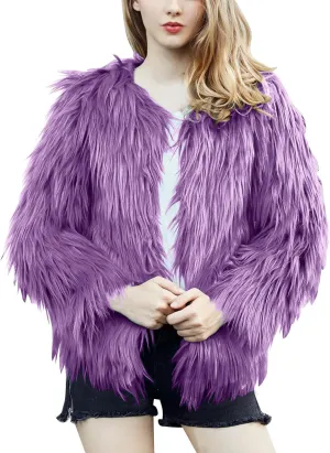 Flygo Faux Fur Coat Women Faux Fur Jacket Fluffy Open Front Cardigan Shaggy Short Coat Fall Winter Jacket