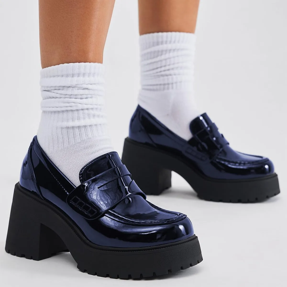 FOWT Women Round Toe Platform Pumps Chunky Block Mid Heel Penny Loafers Stable Casual Outfit Street Shoes Size 4-16 US