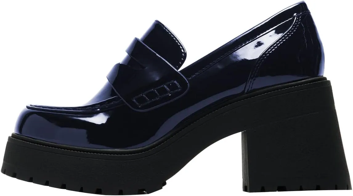 FOWT Women Round Toe Platform Pumps Chunky Block Mid Heel Penny Loafers Stable Casual Outfit Street Shoes Size 4-16 US