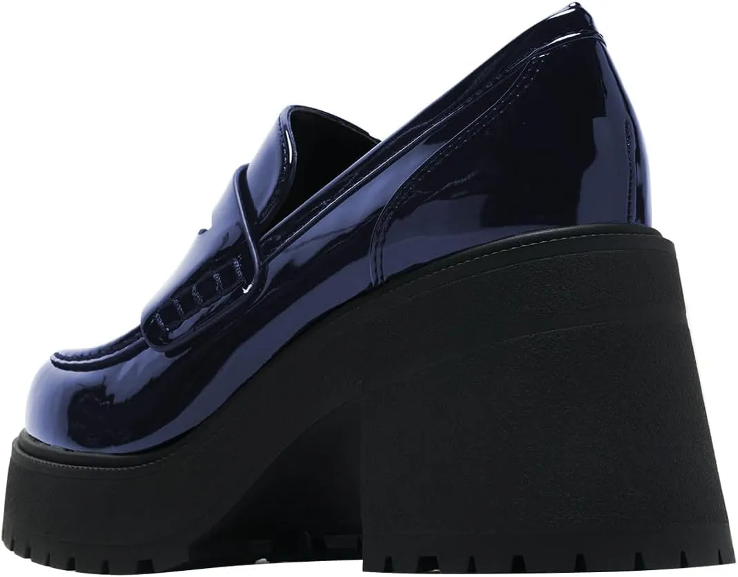 FOWT Women Round Toe Platform Pumps Chunky Block Mid Heel Penny Loafers Stable Casual Outfit Street Shoes Size 4-16 US