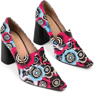 FOWT Womens Solid Color/Two Toned Rolled Single Belt Loafers Pointed Toe High Chunky Heel Pumps Casual Slip On Side V Cut Shoes for Dress Party Career School 4-16 US Size