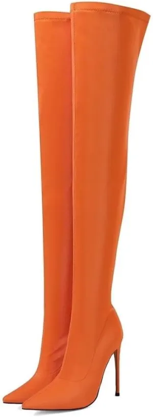 Frankie Hsu Sexy Stretch Fabric Stiletto Over The Knee Boot, Fashion Classic Thigh Style, Large Big Size Kitten Heels Above Knee High Shoes For Women US5-15