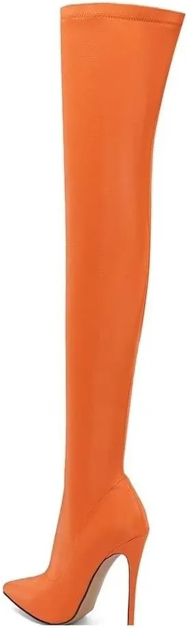 Frankie Hsu Sexy Stretch Fabric Stiletto Over The Knee Boot, Fashion Classic Thigh Style, Large Big Size Kitten Heels Above Knee High Shoes For Women US5-15