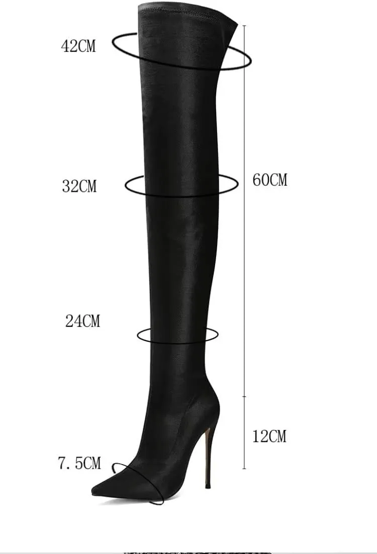 Frankie Hsu Sexy Stretch Fabric Stiletto Over The Knee Boot, Fashion Classic Thigh Style, Large Big Size Kitten Heels Above Knee High Shoes For Women US5-15