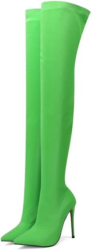 Frankie Hsu Sexy Stretch Fabric Stiletto Over The Knee Boot, Fashion Classic Thigh Style, Large Big Size Kitten Heels Above Knee High Shoes For Women US5-15