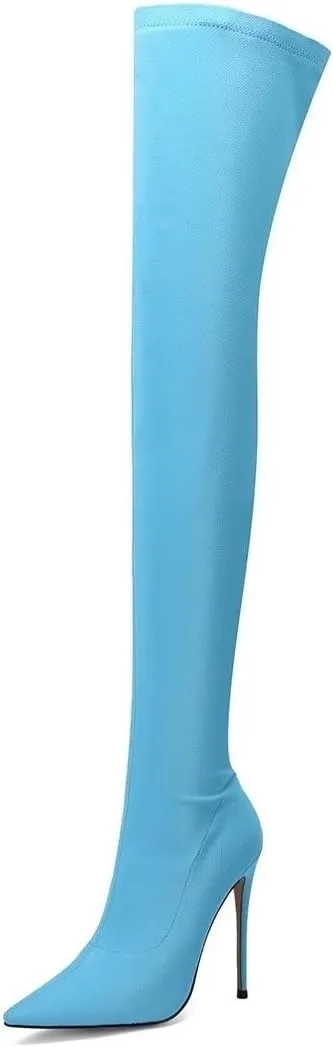 Frankie Hsu Sexy Stretch Fabric Stiletto Over The Knee Boot, Fashion Classic Thigh Style, Large Big Size Kitten Heels Above Knee High Shoes For Women US5-15