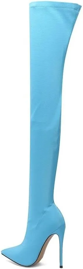 Frankie Hsu Sexy Stretch Fabric Stiletto Over The Knee Boot, Fashion Classic Thigh Style, Large Big Size Kitten Heels Above Knee High Shoes For Women US5-15